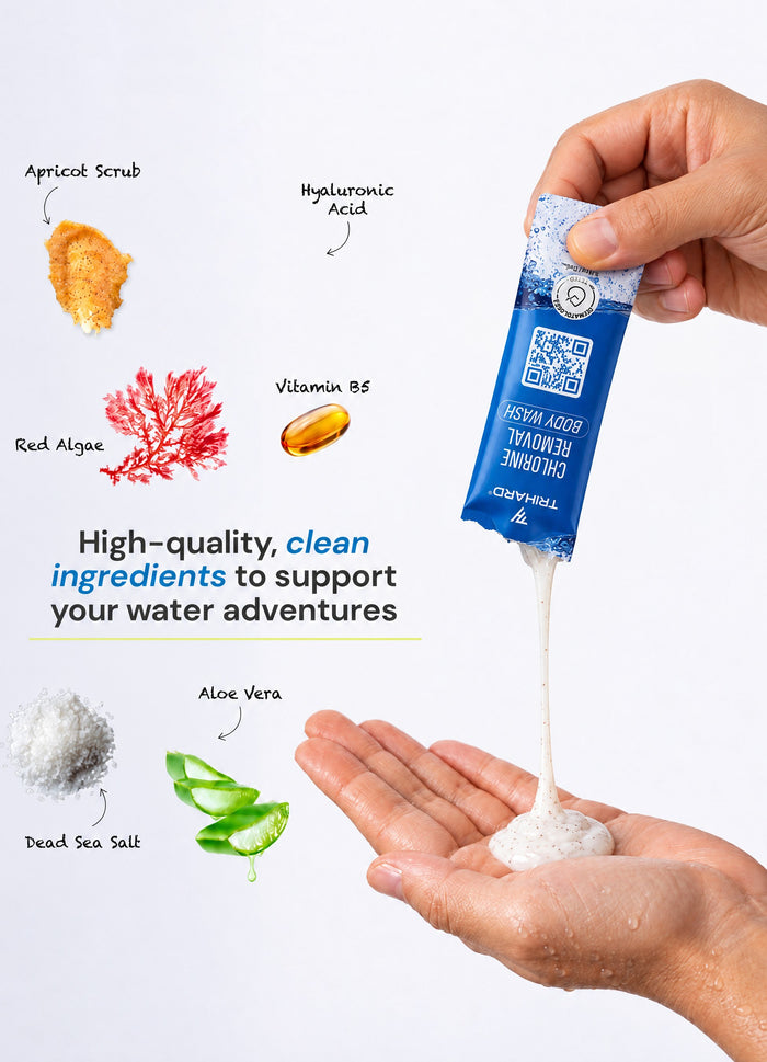 TRIHARD Body Wash sachet torn open and squeezed into palm