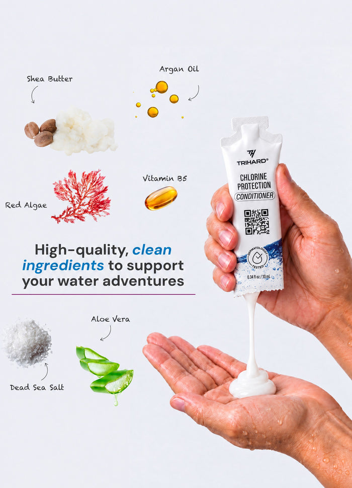 TRIHARD Conditioner sachet torn open and squeezed into palm