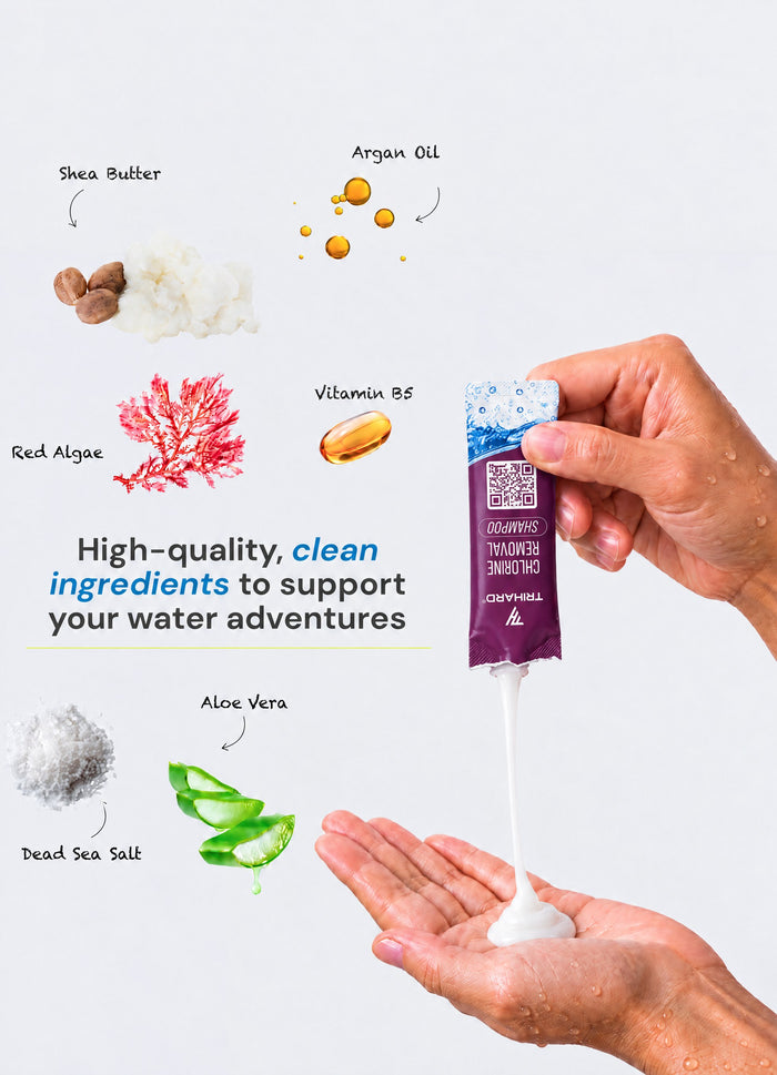 TRIHARD Shampoo sachet torn open and squeezed into palm